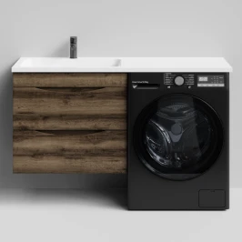 Тумба Смайл 130 подвесной, под стиральную машину, левая, Дуб крымский коричневый ПВХ 131005-9005 Vodok с раковиной в комплекте