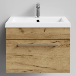 Тумба Элис 58 подвесной, 1 ящик, Дуб Тортуга ПВХ 2357-43 Vodok с раковиной в комплекте