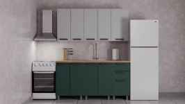 Готовый кухонный гарнитур ГК Аленушка 1,6м Магнолия Керамика/Изумруд,скоба черный,сонома