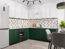 Угловая модульная кухня Дублин-02 Special White/Special Green Graphite 2140*2200/2400*600