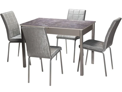 Стол М80 ДП1-03-03 1100(1400)*680 «Бристоль» Стекло с/в «Королевский Мрамор», Н/с Металлик