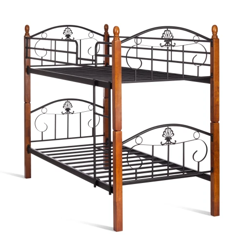 Кровать BOLERO двухярусная дерево гевея/металл, 90*200 см (bunk bed), красный дуб/черный