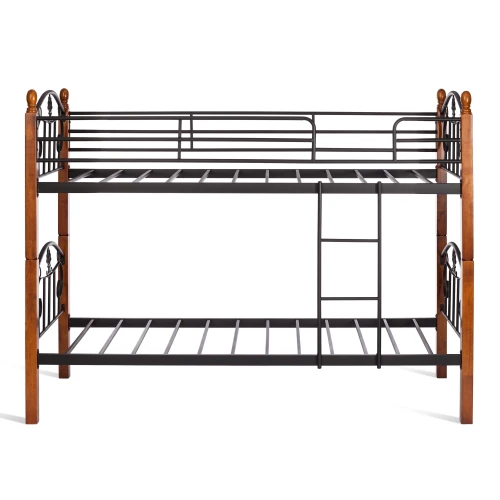 Кровать BOLERO двухярусная дерево гевея/металл, 90*200 см (bunk bed), красный дуб/черный