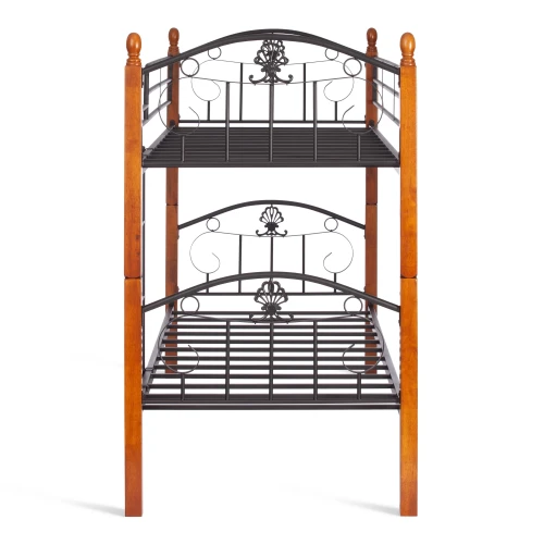 Кровать BOLERO двухярусная дерево гевея/металл, 90*200 см (bunk bed), красный дуб/черный