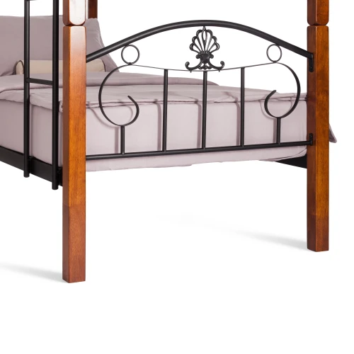 Кровать BOLERO двухярусная дерево гевея/металл, 90*200 см (bunk bed), красный дуб/черный