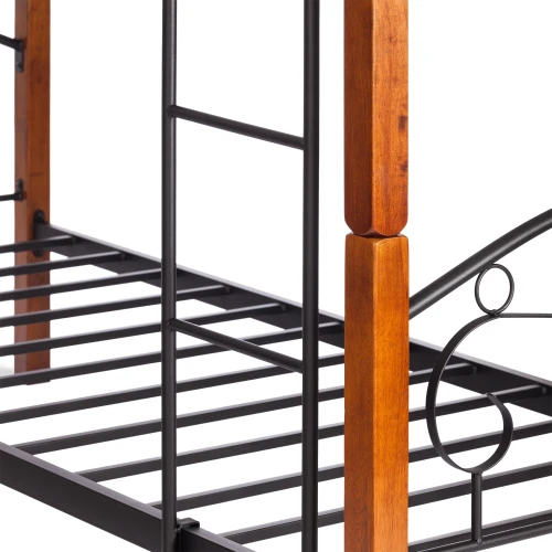 Кровать BOLERO двухярусная дерево гевея/металл, 90*200 см (bunk bed), красный дуб/черный
