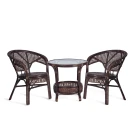 ТЕРРАСНЫЙ КОМПЛЕКТ "PELANGI" (стол со стеклом + 2 кресла) /без подушек/ ротанг, кресло 65х65х77см, стол диаметр 64х61см, walnut (грецкий орех)