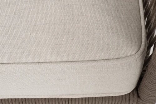 "Канны" диван 3-местный плетеный из роупа, каркас алюминий коричневый (RAL8016) муар, роуп коричневый круглый, ткань бежевая 035