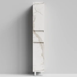 Пенал Бест 30 (2 двери, 1 ящик) напольный, Мрамор Белый натур милк ПВХ 2537, правый, бельевая корзина