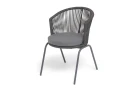 "Люксембург" стул плетеный из роупа, каркас из стали темно-серый (RAL7024) муар, роуп темно-серый круглый, ткань темно-серая 027
