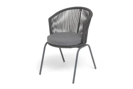 "Люксембург" стул плетеный из роупа, каркас из стали темно-серый (RAL7024) муар, роуп темно-серый круглый, ткань темно-серая 027