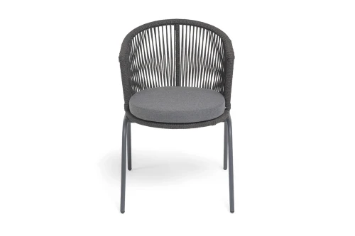 "Люксембург" стул плетеный из роупа, каркас из стали темно-серый (RAL7024) муар, роуп темно-серый круглый, ткань темно-серая 027
