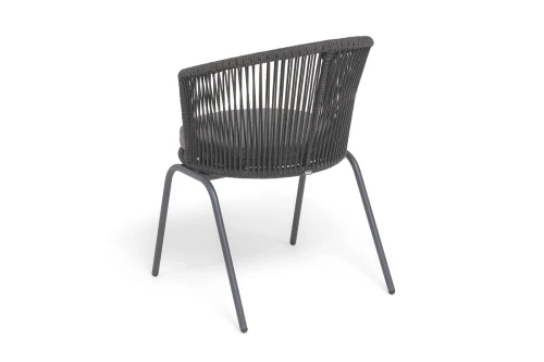 "Люксембург" стул плетеный из роупа, каркас из стали темно-серый (RAL7024) муар, роуп темно-серый круглый, ткань темно-серая 027