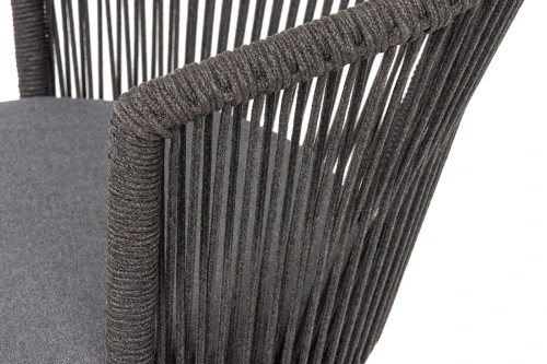"Люксембург" стул плетеный из роупа, каркас из стали темно-серый (RAL7024) муар, роуп темно-серый круглый, ткань темно-серая 027