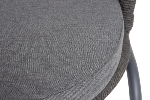 "Люксембург" стул плетеный из роупа, каркас из стали темно-серый (RAL7024) муар, роуп темно-серый круглый, ткань темно-серая 027