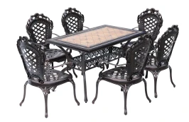 Комплект мебели из литого алюминия стол Барселона + 6 кресел Финляндия