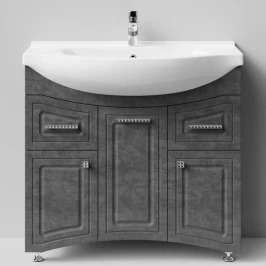 Тумба Адам 90 напольный, Серый камень ПВХ 57806, левый Vodok с раковиной в комплекте