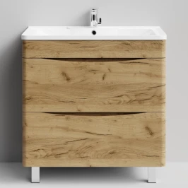 Тумба Адель 80 напольный, Дуб Тортуга ПВХ 2357-43 Vodok с раковиной в комплекте