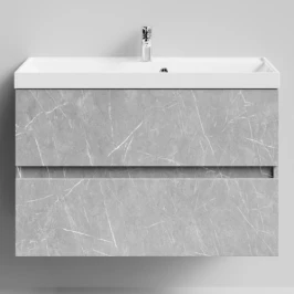 Тумба Бест 90  подвесной, Мрамор Белый софт тач 4044-2 Vodok с раковиной в комплекте