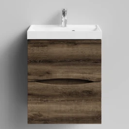 Тумба Лайт 50 подвесной, Дуб крымский коричневый ПВХ 131005-9005 Vodok с раковиной в комплекте