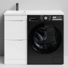 Тумба Смайл 100 напольный, под стиральную машину, левая, белый глянец Vodok с раковиной в комплекте