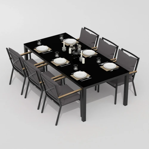 Обеденная группа  CANA FESTA plus каркас карбон / стол стекло 200 / ткань антрацит