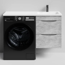 Тумба Смайл 110 подвесной, под стиральную машину, правая, Горный камень ПВХ 57807 Vodok с раковиной в комплекте