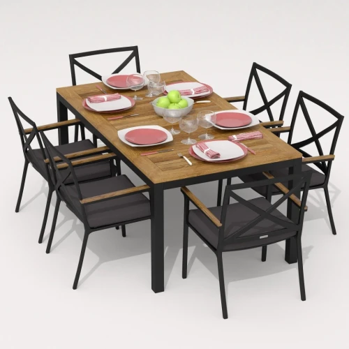 Обеденная группа TELLA  FESTA каркас карбон / стол тик 180 / ткань антрацит