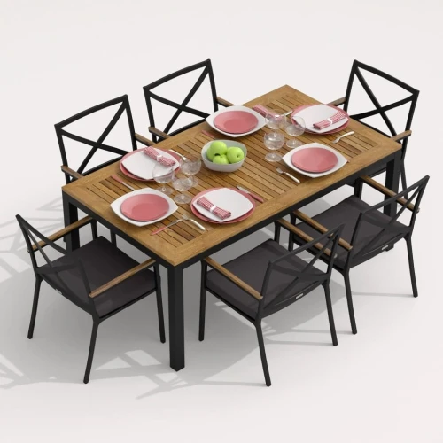 Обеденная группа TELLA  FESTA каркас карбон / стол тик 180 / ткань антрацит