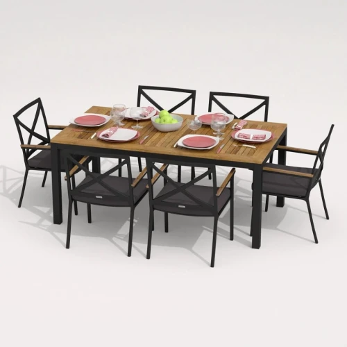 Обеденная группа TELLA  FESTA каркас карбон / стол тик 180 / ткань антрацит