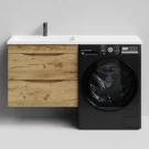 Тумба Смайл 130 подвесной, под стиральную машину, левая, Дуб Тортуга ПВХ 2357-43 Vodok с раковиной в комплекте