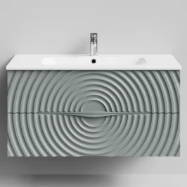 Тумба Эйфория 100 F1, пример RAL 7005 Мышино-серый, матовая, 2 ящика, подвесной Vodok с раковиной в комплекте