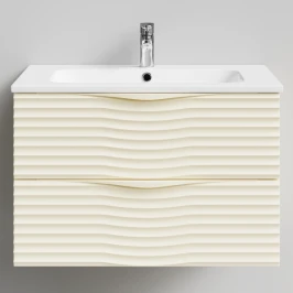 Тумба Эйфория 80 F2, пример RAL 1015 Светлая слоновая кость, матовая, 2 ящика, подвесной Vodok с раковиной в комплекте