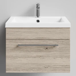Тумба Элис 58 подвесной, 1 ящик, Дубослив ореховый светлый ПВХ 3445 Vodok с раковиной в комплекте