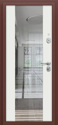 Входная дверь с зеркалом Тайга-7 Антик Медный/Белый 