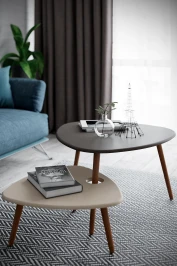 Стол журнальный Стилгрей серый лен/бежевый лен/дуб светлый