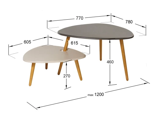 Стол журнальный Стилгрей серый лен/бежевый лен/дуб светлый