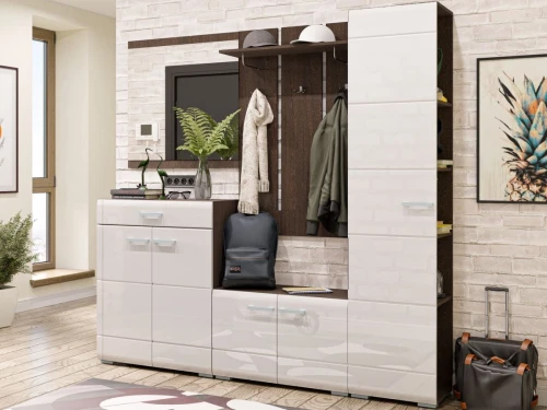 Пенал-стеллаж «Вегас», белый глянец/венге