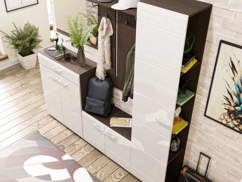 Пенал-стеллаж «Вегас», белый глянец/венге