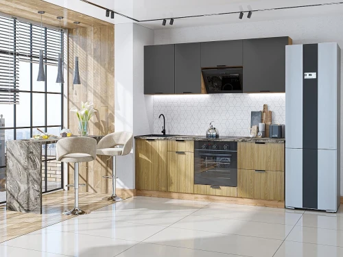 Кухонный гарнитур Евро Лайн-02 Антрацит/Дуб песочный