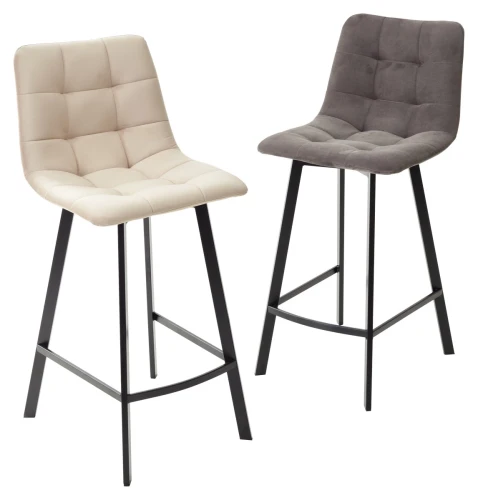 Полубарный стул CHILLI-QB SQUARE бежевый #5, велюр/ черный каркас (H=66cm) М-City