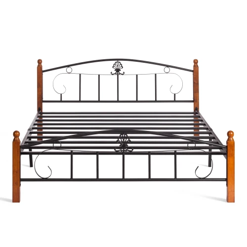 Кровать РУМБА (AT-203)/ RUMBA дерево гевея/металл, 160*200 см (Queen bed), красный дуб/черный