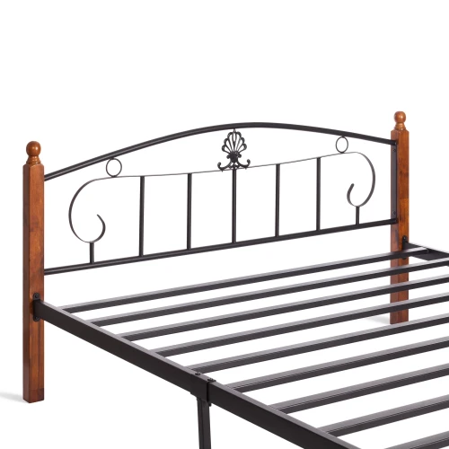 Кровать РУМБА (AT-203)/ RUMBA дерево гевея/металл, 160*200 см (Queen bed), красный дуб/черный