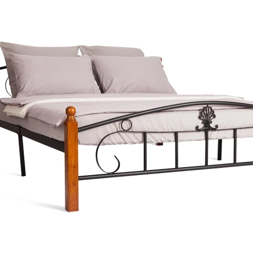 Кровать РУМБА (AT-203)/ RUMBA дерево гевея/металл, 160*200 см (Queen bed), красный дуб/черный