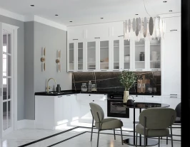 Трехуровневый кухонный гарнитур Тулиппа 34200х1800 Айленд МДФ угловой