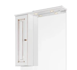 Зеркало Белладжио 85, патина золото, левое, белое, со светильником