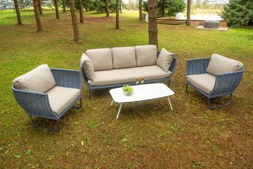 "Фиджи" лаунж-зона 5-местная плетеная из роупа (веревки), каркас алюминиевый темно-серый, роуп синий (KT18-014)