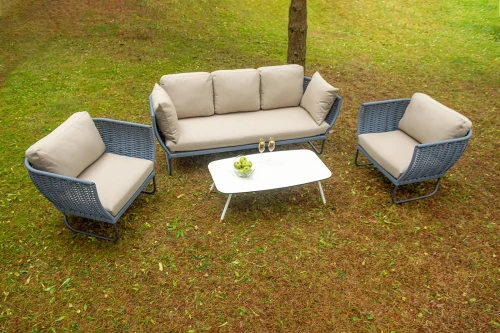 "Фиджи" лаунж-зона 5-местная плетеная из роупа (веревки), каркас алюминиевый темно-серый, роуп синий (KT18-014)