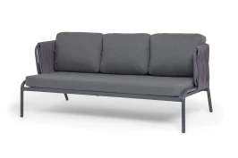 "Ронда" диван 3-местный плетеный из роупа, каркас алюминий темно-серый (RAL7024) муар, роуп серый 40 мм tex, ткань темно-серая 027