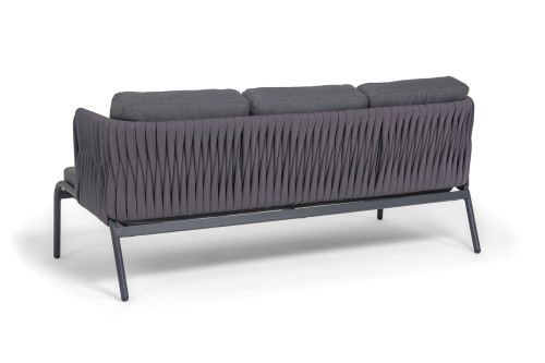"Ронда" диван 3-местный плетеный из роупа, каркас алюминий темно-серый (RAL7024) муар, роуп серый 40 мм tex, ткань темно-серая 027